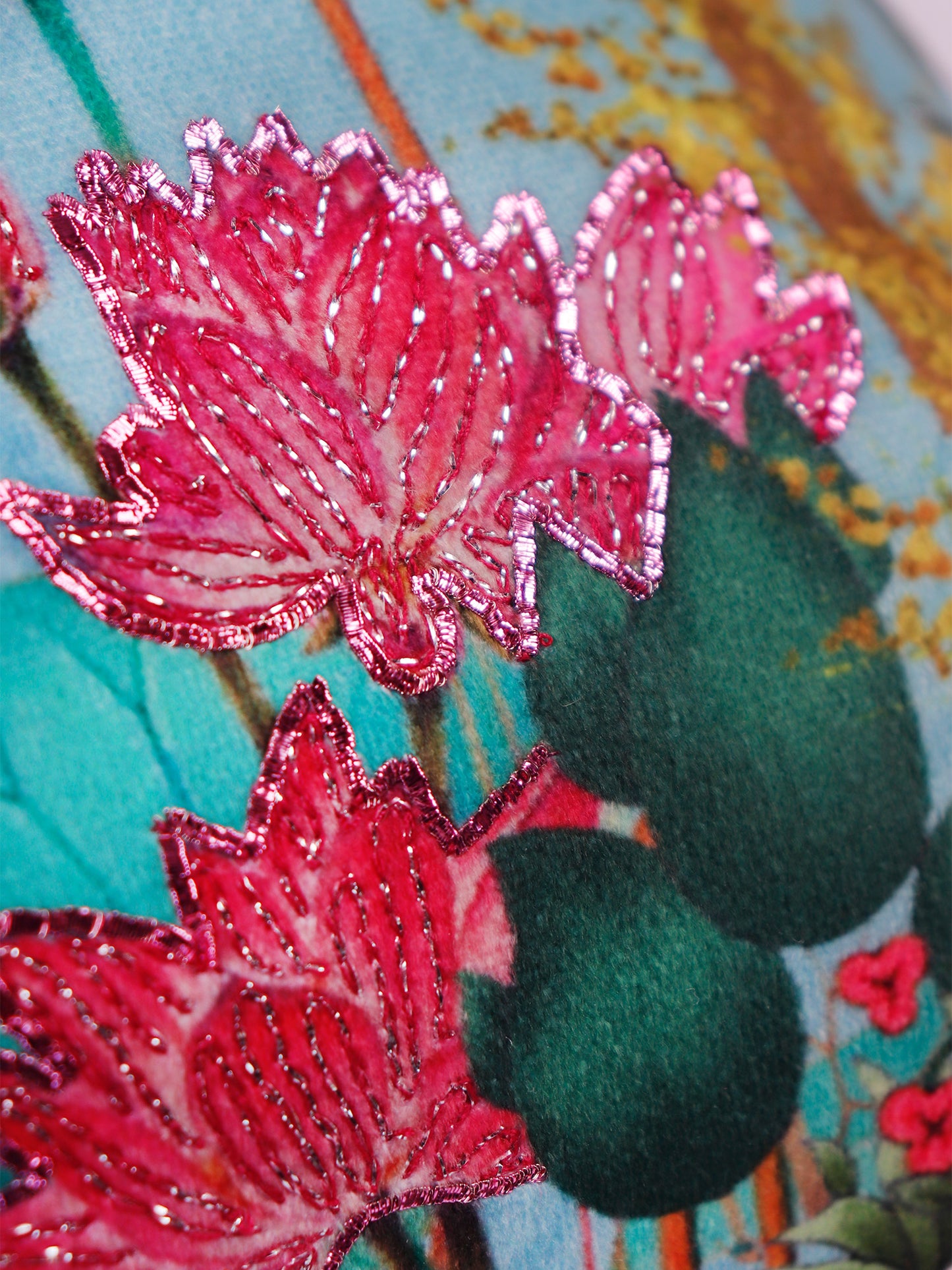 Hand Embroidered Pichwai Cushion Cover with Digital Print | Embellished Velvet 20x20 Inches