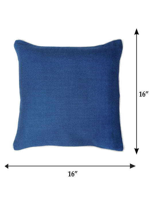 Cushion Cover for Sofa, Bed Cotton Blend |Self Textured with Cord Piping | Blue - 16x16in(40x40cm) (Pack of 1)