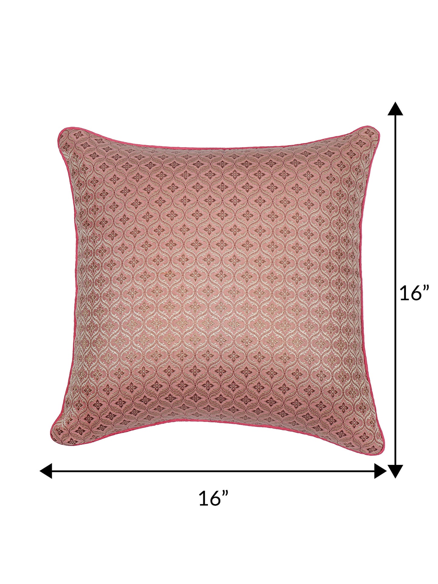 ZEBA World Square Cushion Cover for Sofa, Bed | Banarasi Brocade Silk - Floral Weave with Cord Piping| Pink - 16x16in(40x40cm) (Pack of 1)