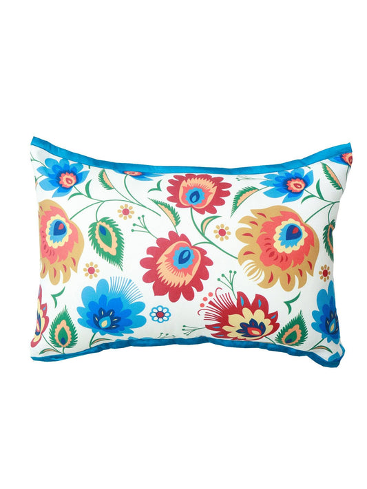 Co-ordinated Cushion Covers Set Of 5 Polycotton and 100% Polyster Floral Printed, Embroidered Blue - 12X18, 16X16