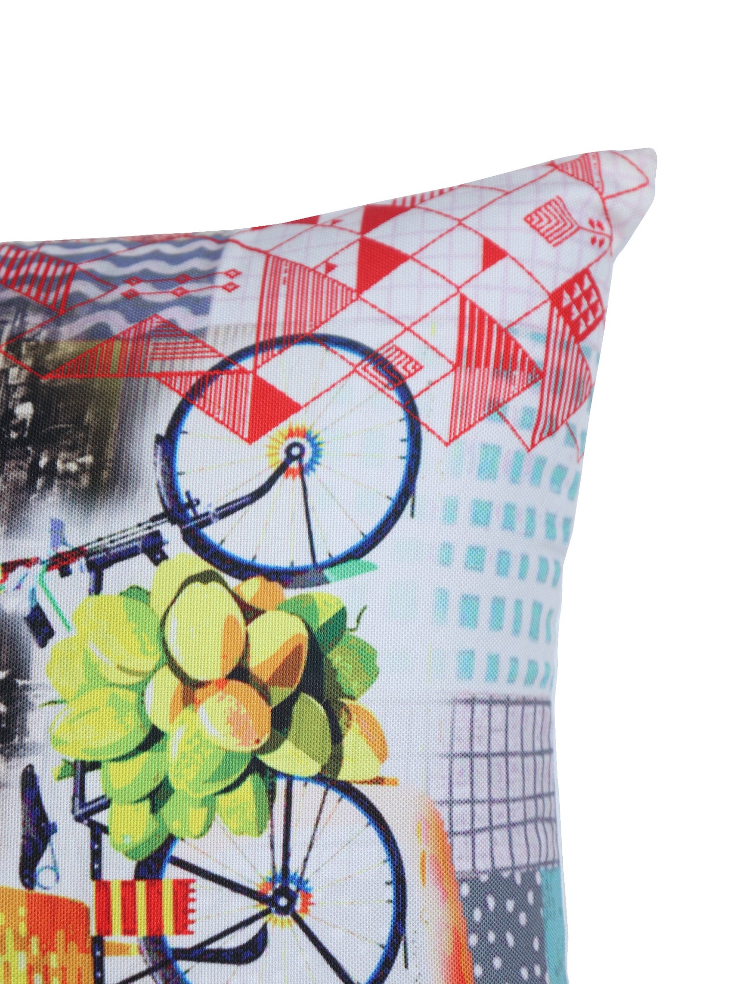 Cushion Cover with Vintage Mumbai Print - Polycanvas | Multicolor - 16x16in