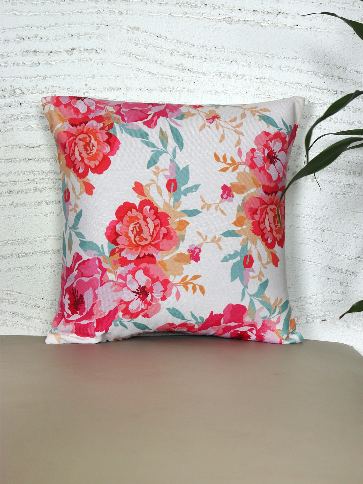 ZEBA World Square Cushion Cover for Sofa, Bed | Floral Print - Polycanvas | Multicolor - 16x16in(40x40cm) (Pack of 1)