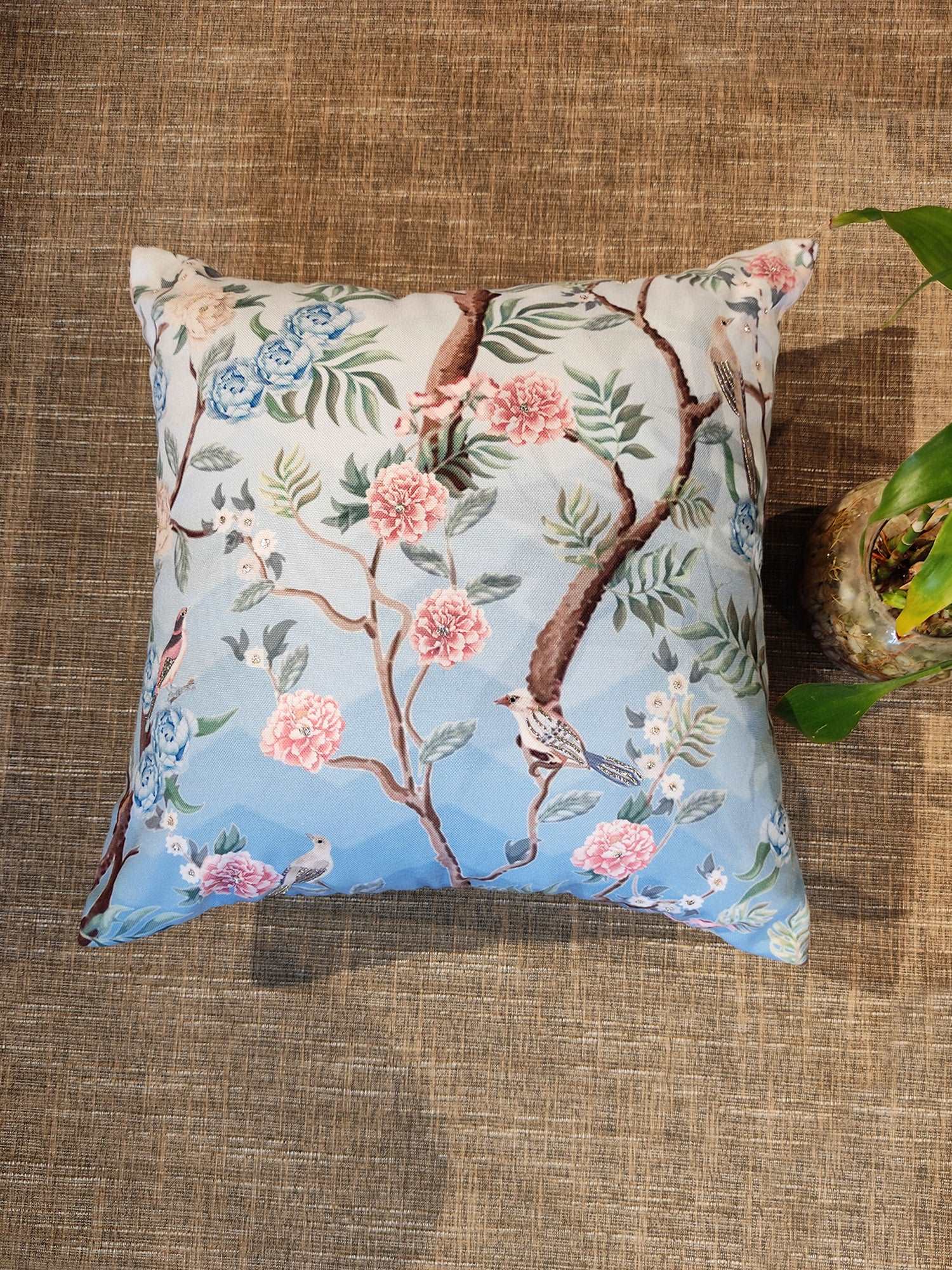 Cushion Cover Poly Canvas Digital Print With Embroidered Multi - 16"X16"