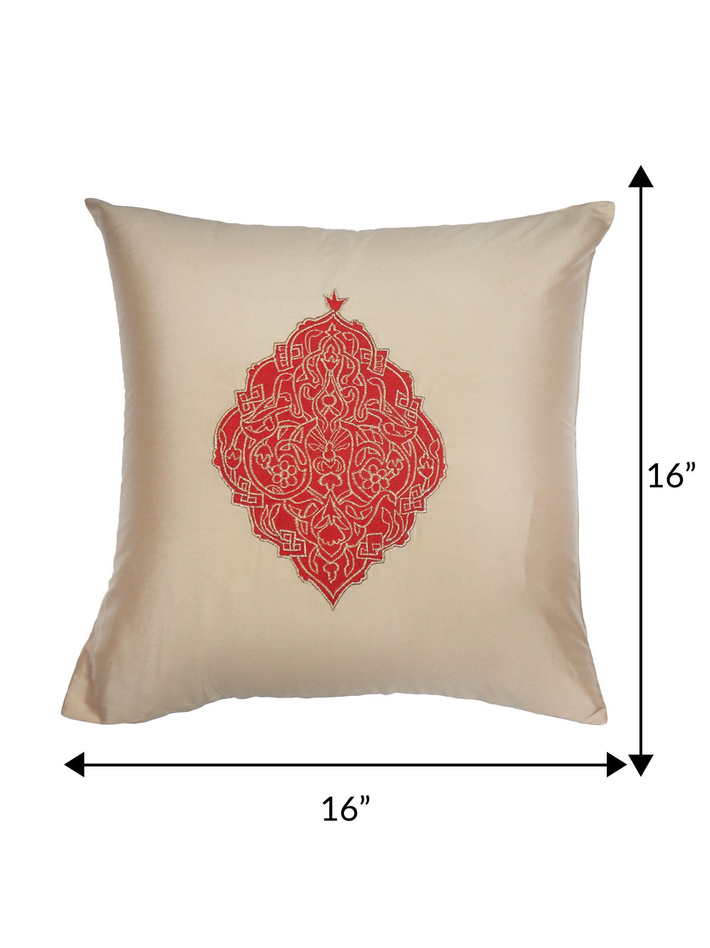 ZEBA World Square Cushion Cover for Sofa, Bed | Floral Motif Embroidery - Polyester | Gold - 16x16in(40x40cm) (Pack of 1)