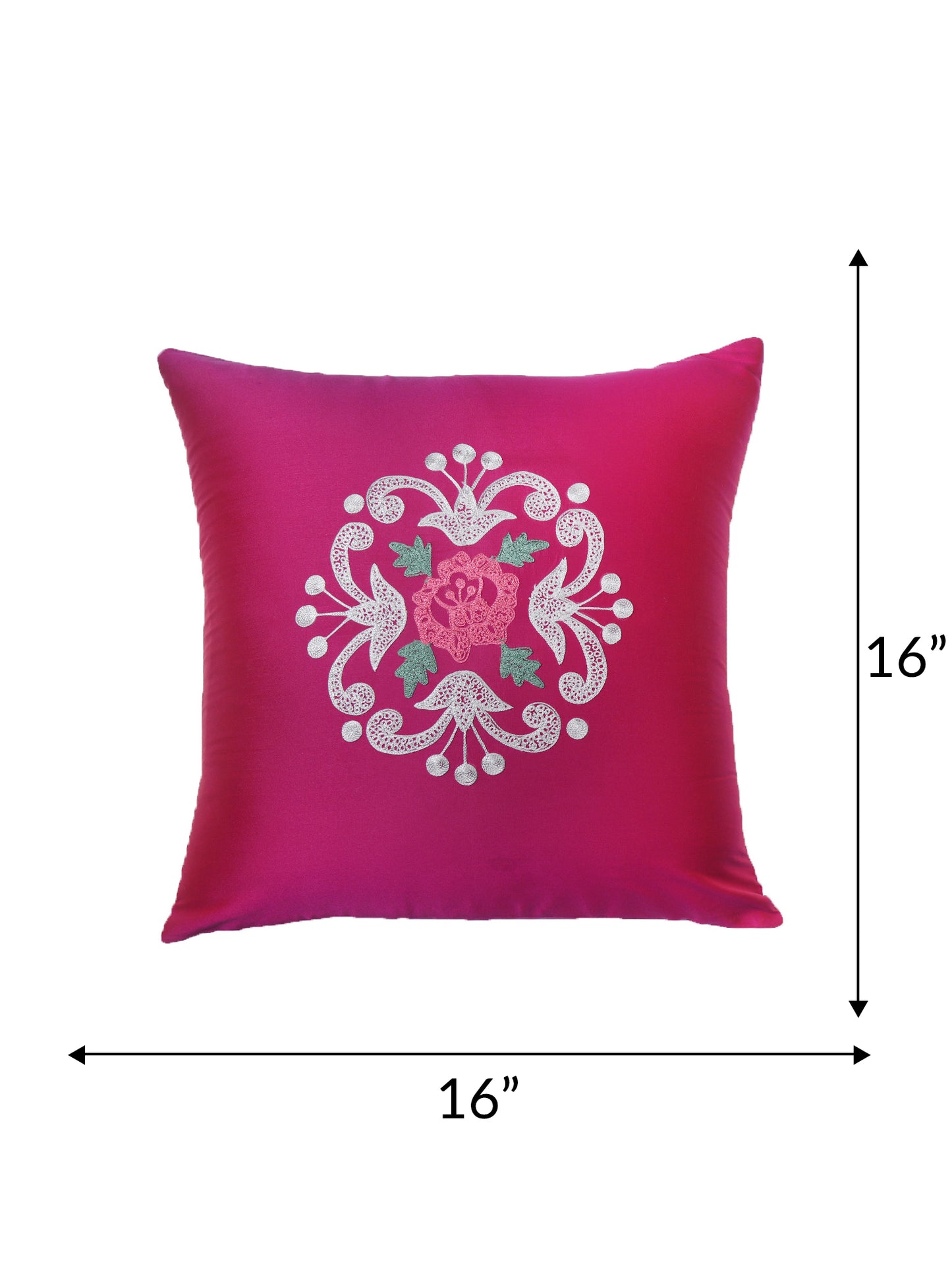 Cushion Cover for Sofa, Bed | Polyester Floral Motif Embroidery | Multi Color - 16x16in(40x40cm) (Pack of 2)