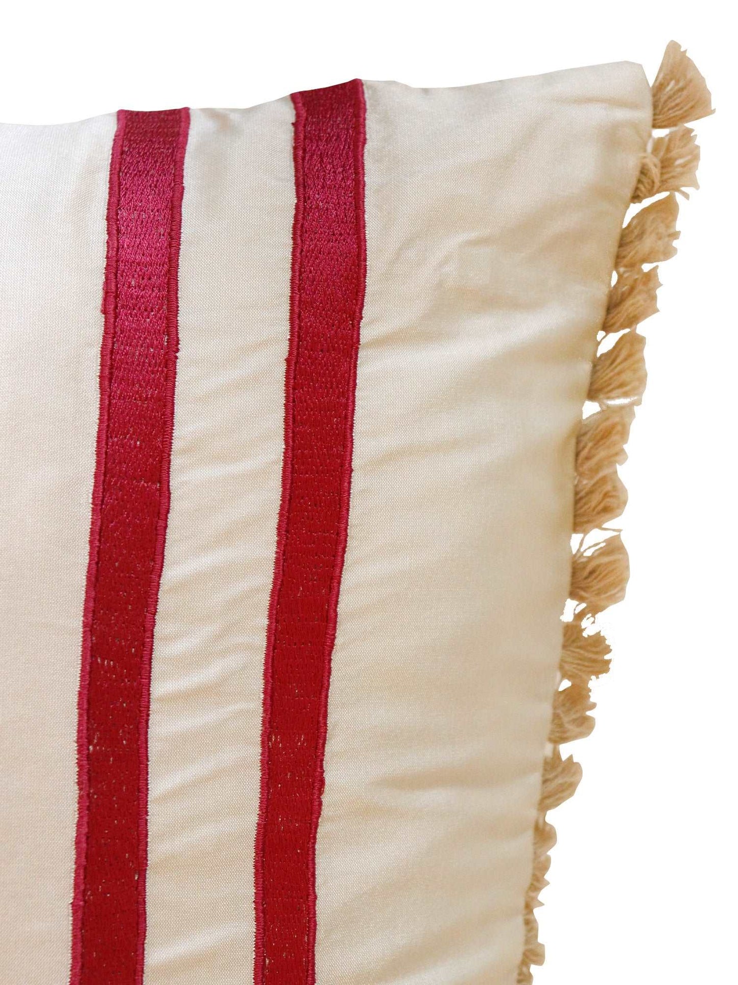 Cushion Cover Polyester Blend Tassles with Embroidery Offwhite - 16" x 16"
