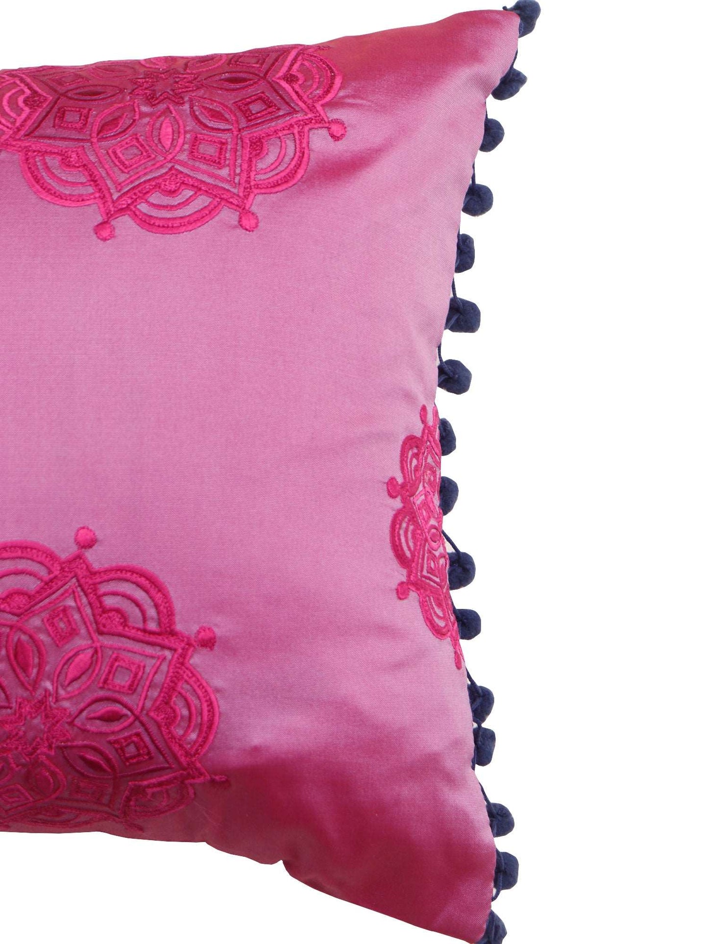 Cushion Cover Embroidered with Pom Pom Pink - 12" x 20"