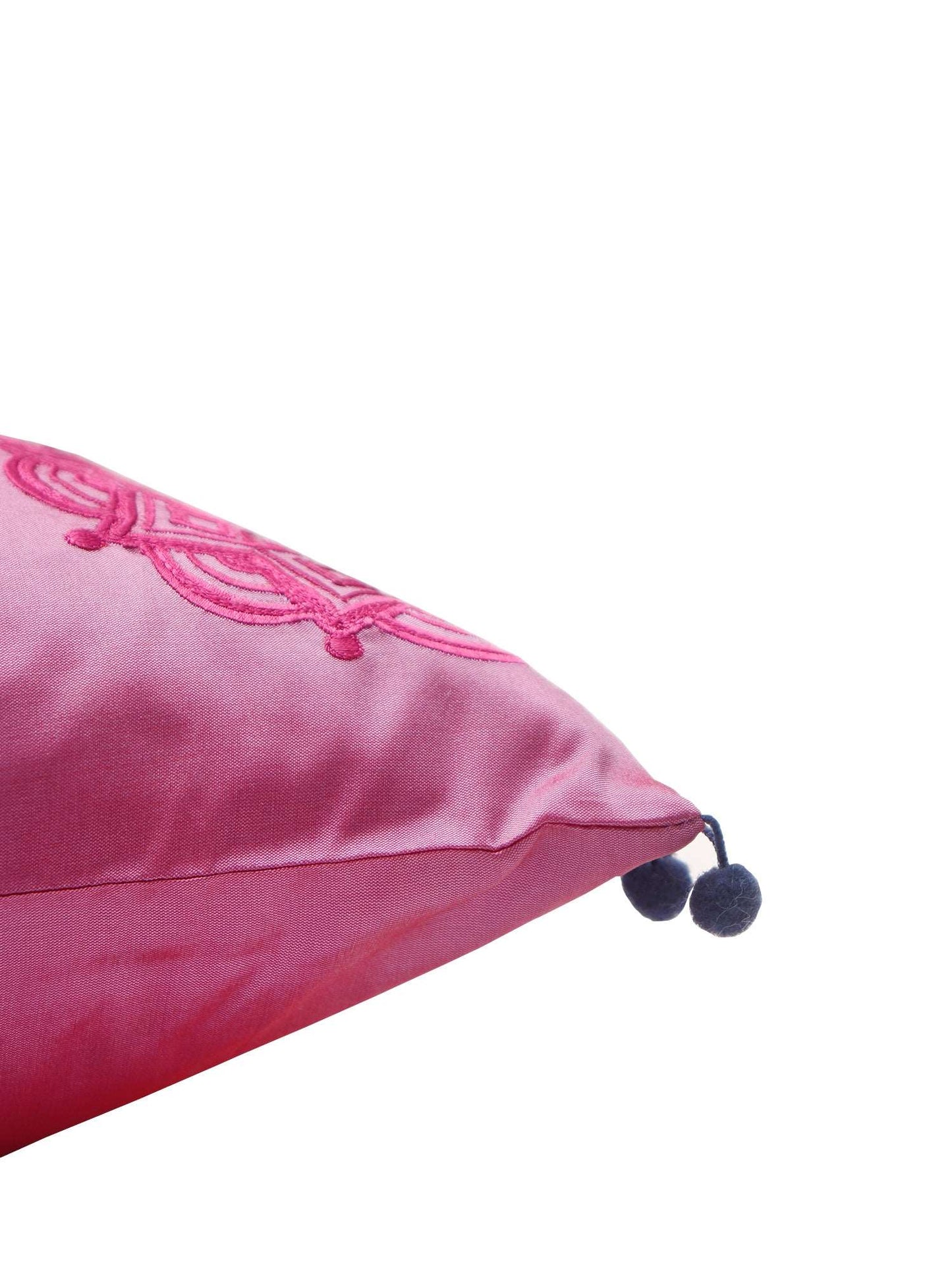 Cushion Cover Embroidered with Pom Pom Pink - 12" x 20"
