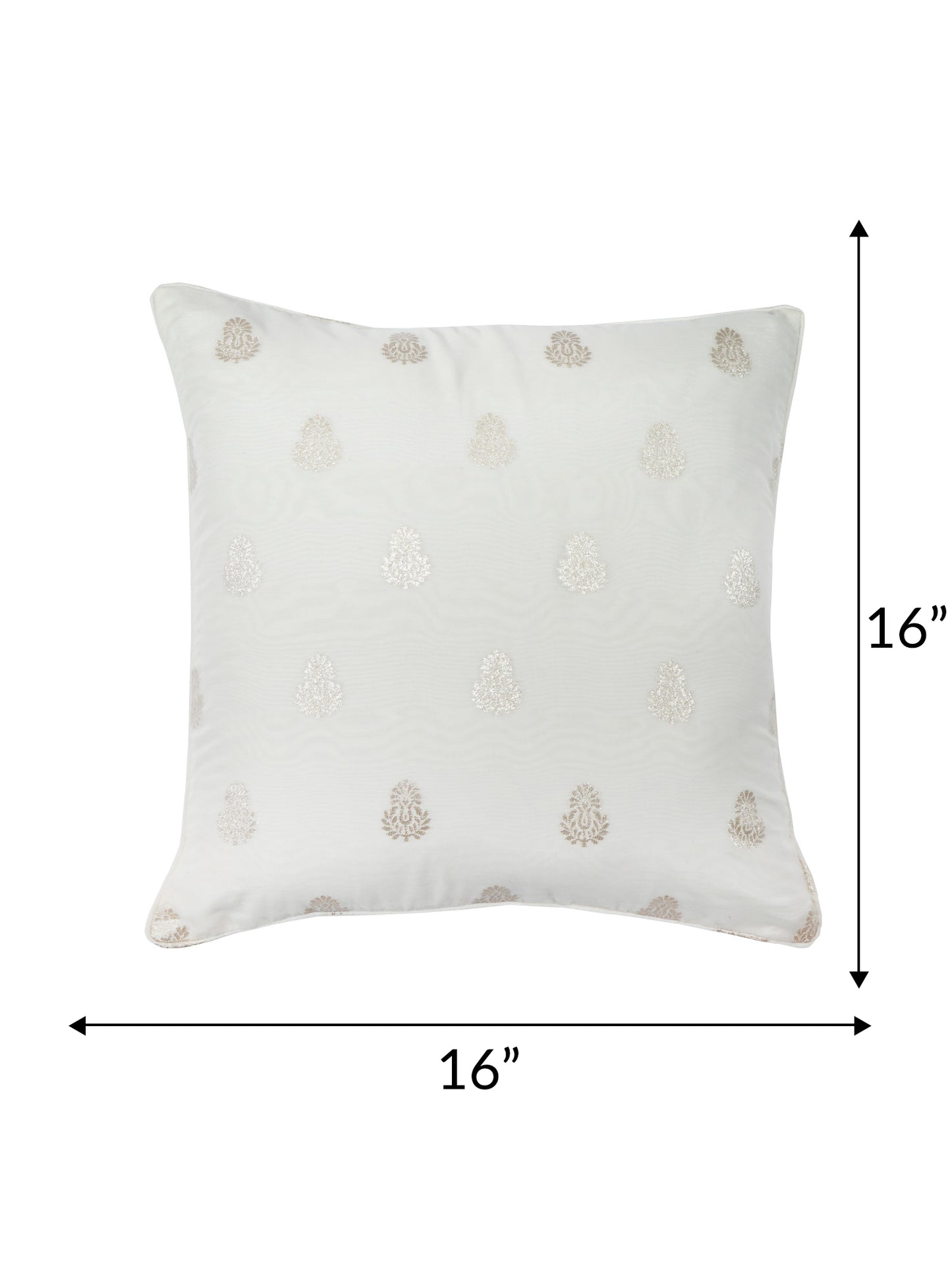 Cushion Cover for Sofa, Bed Varanasi Silk Motif with Cord Piping | Off White - 16x16in(40x40cm) (Pack of 1)
