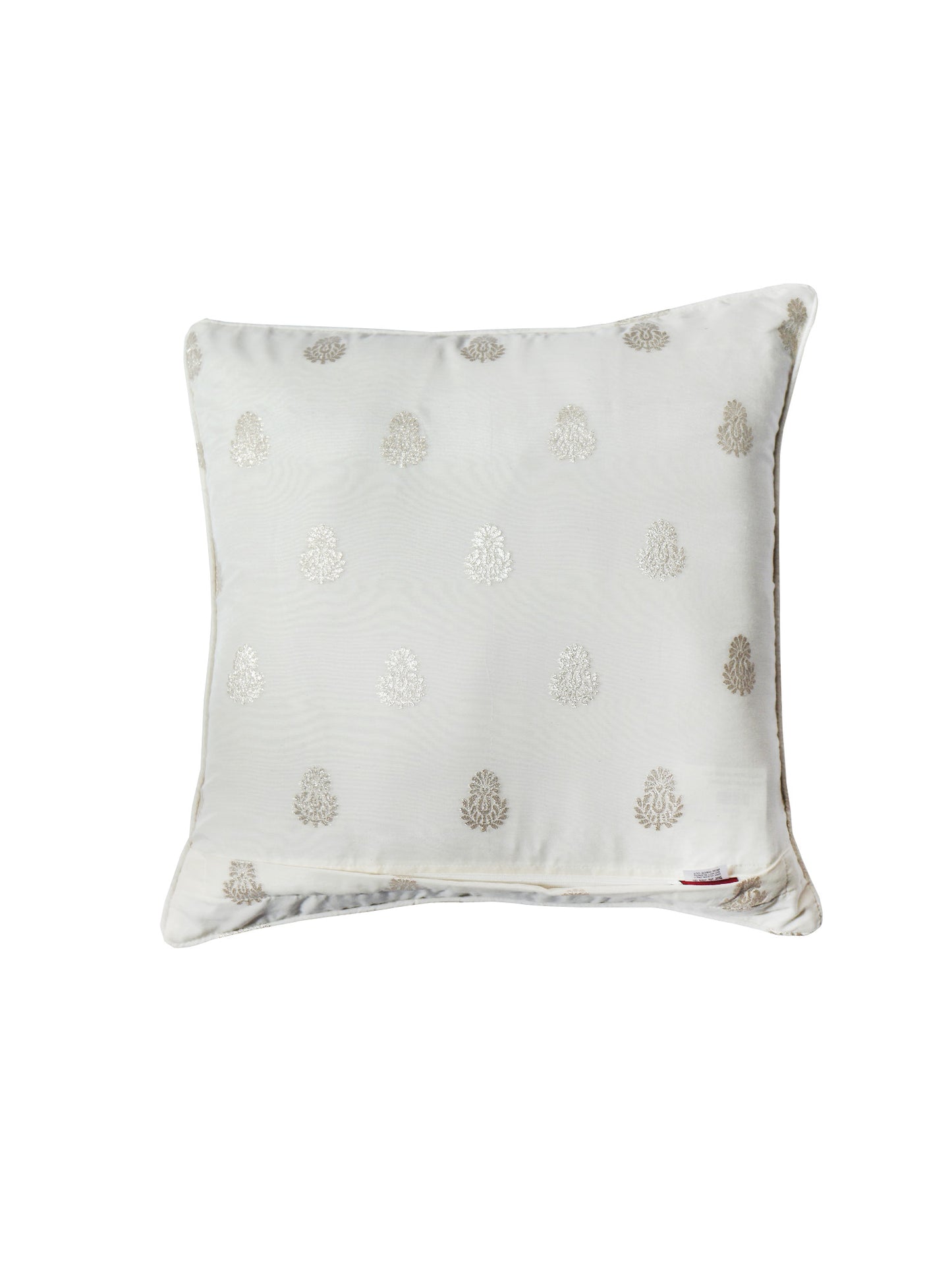 Cushion Cover for Sofa, Bed Varanasi Silk Motif with Cord Piping | Off White - 16x16in(40x40cm) (Pack of 1)