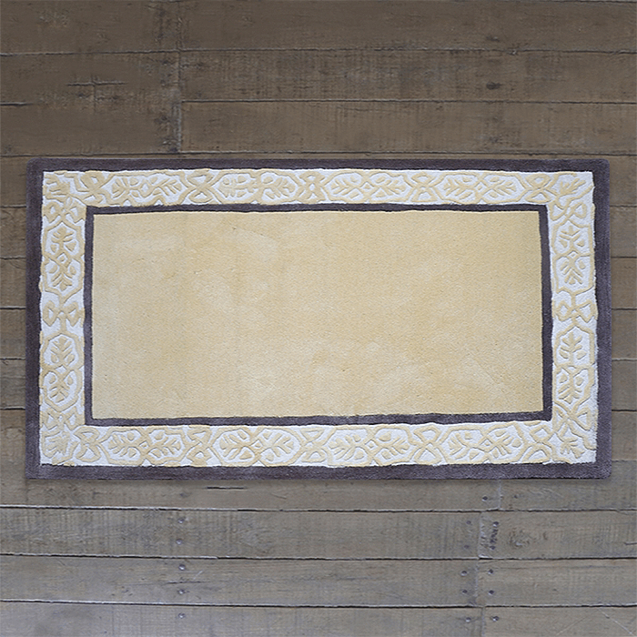 Carpet Hand Tufted 100% Woollen Ornamental Border Gold Brown - 4ft X 6ft