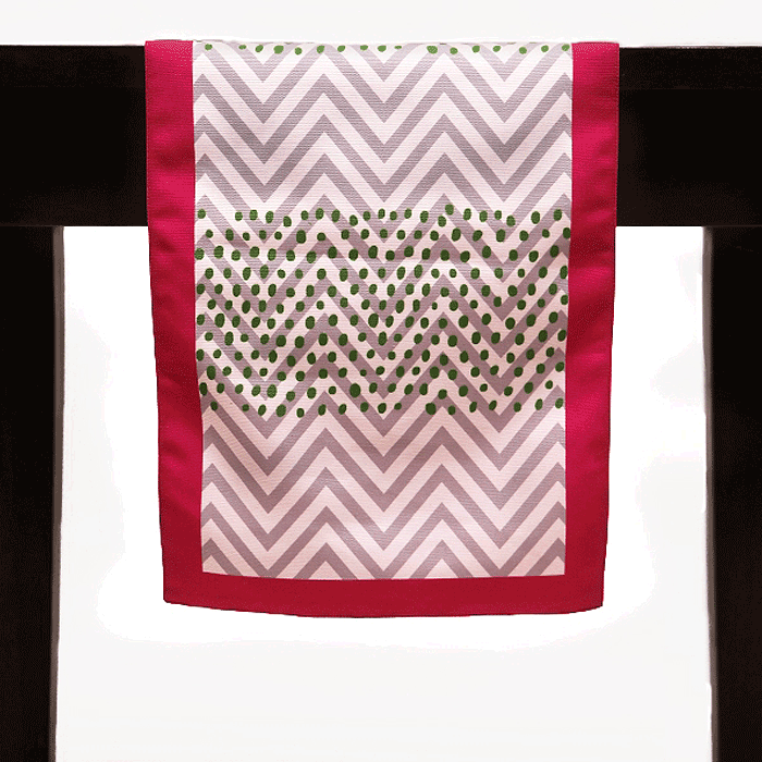 Table Runner Poly Canvas Chevron Pattern Off White Pink - 12" X 84"
