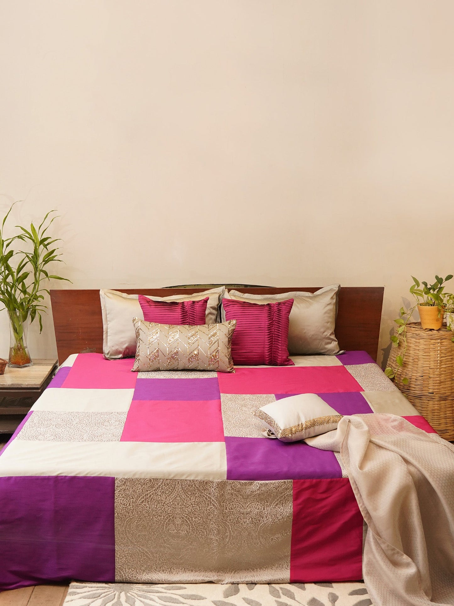 Bed Cover With 2 Pilllow Sham Polyester Blend Patchwork Multi-Coloured (90" X 108" ; Pillow - 17" X 27")