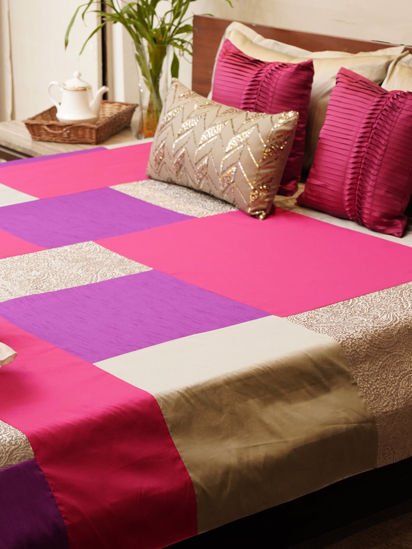 Bed Cover With 2 Pilllow Sham Polyester Blend Patchwork Multi-Coloured (90" X 108" ; Pillow - 17" X 27")