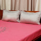 Pink colored embroidered bed cover with 2 matching pillow covers made from cotton blend for queen size double bed 90x108 inch