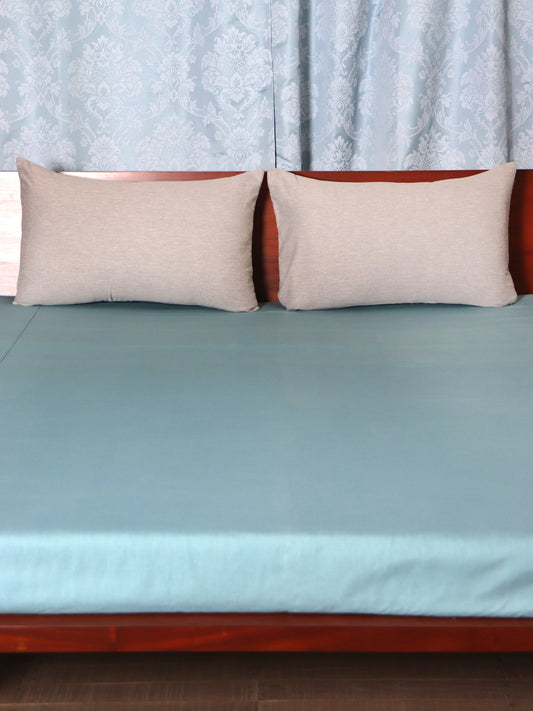 Teal Blue colored bed cover with 2 contrasting colored pillow covers made from cotton blend for queen size double bed 90x108 inch