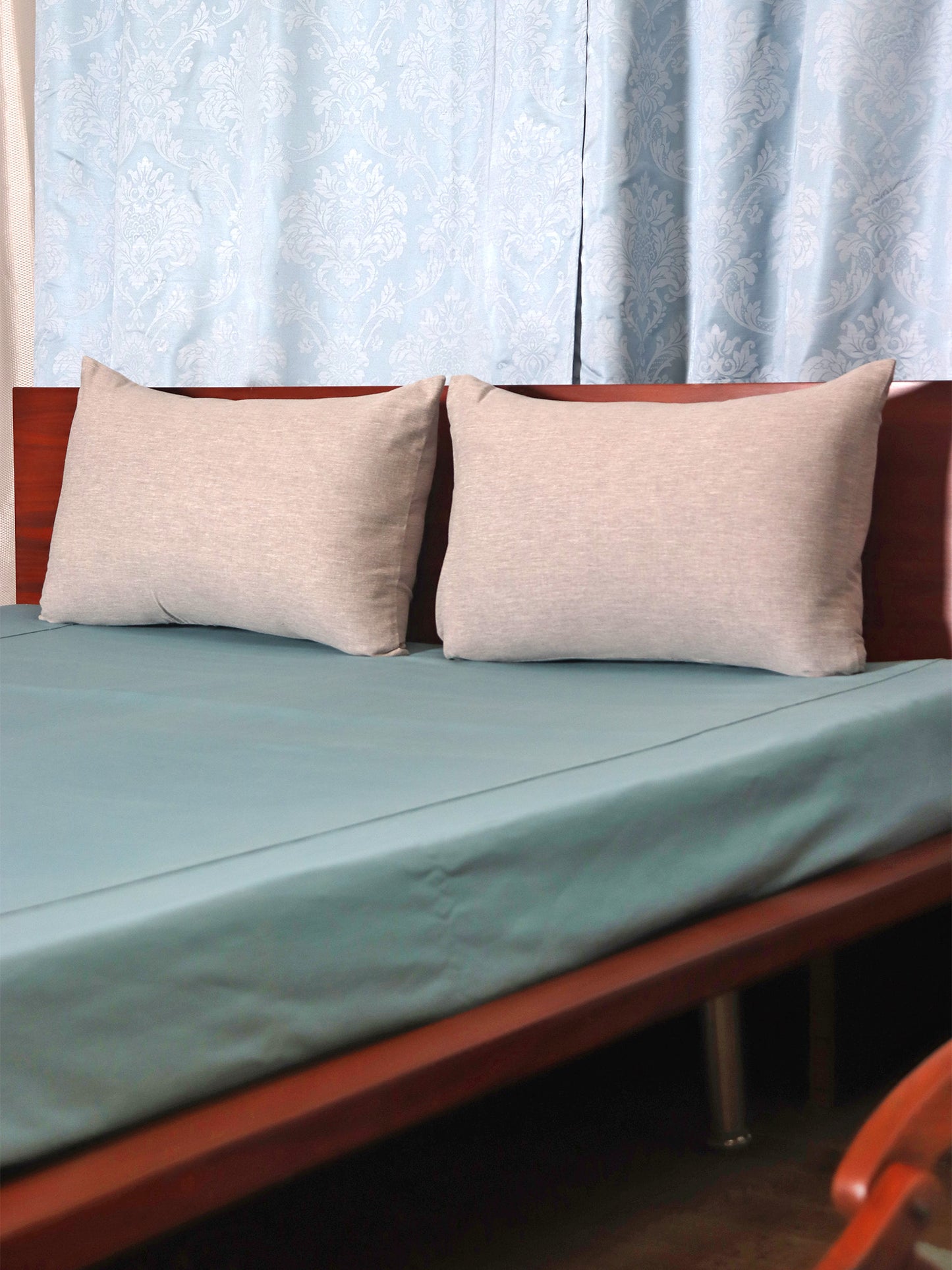 Bed Cover Textured Cotton Blend Teal Blue - 90" X 108", 17" X 27"
