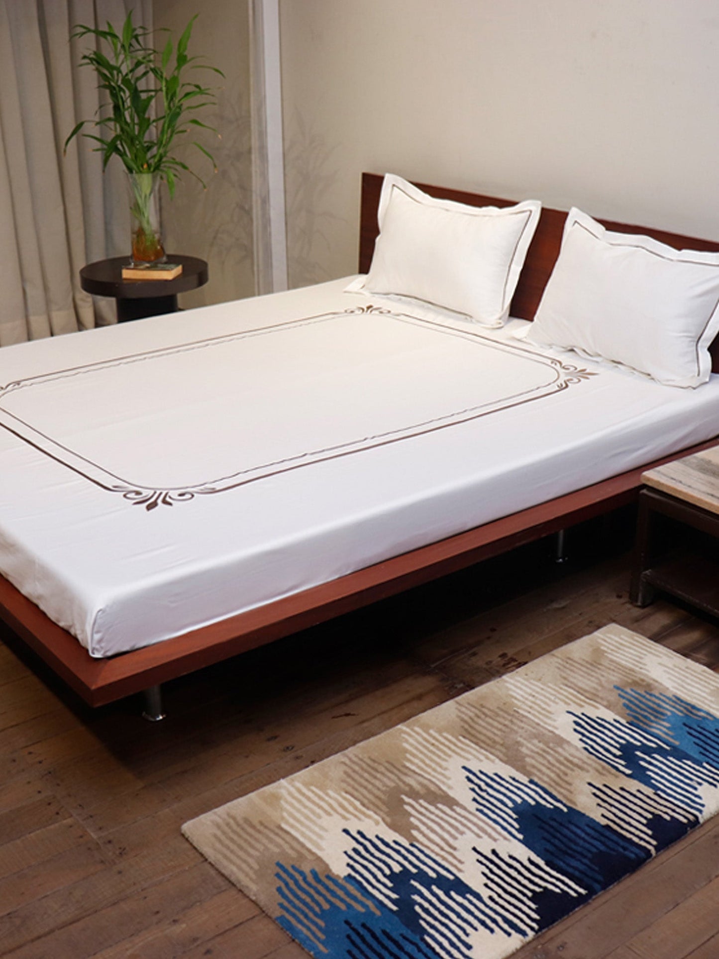 Bed Sheet with 2 Pillow Covers Cotton Embroidered White (90" X 108" ; Pillow - 17" X 27")