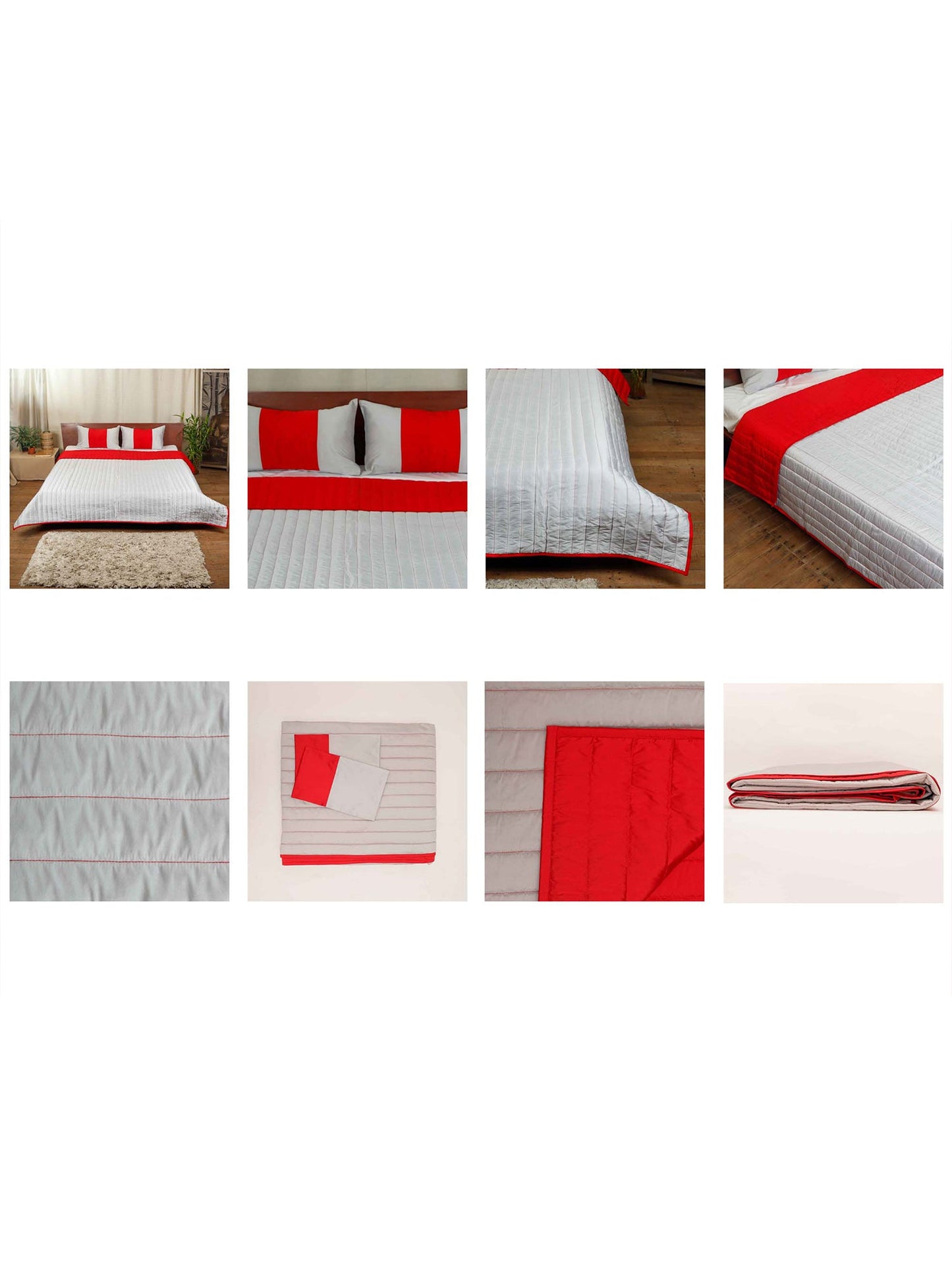 Quilt with 2 Pillow Shams Decorative Polyester Self Textured Reversible Red/Grey - (90" X 108" ; Pillow - 17" X 27")