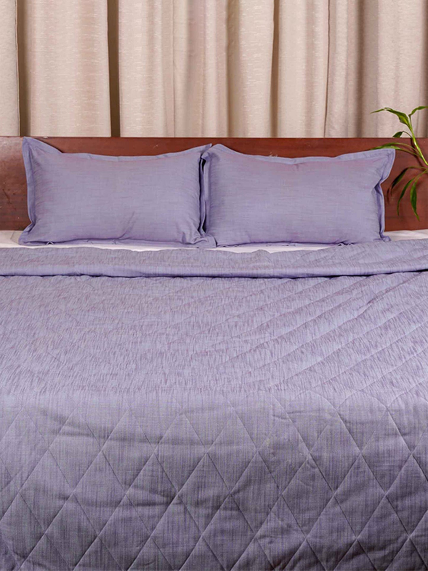Quilt with 2 Pillow Shams Cotton Diamond Quilted Blue - (90" X 108" ; Pillow - 17" X 27")