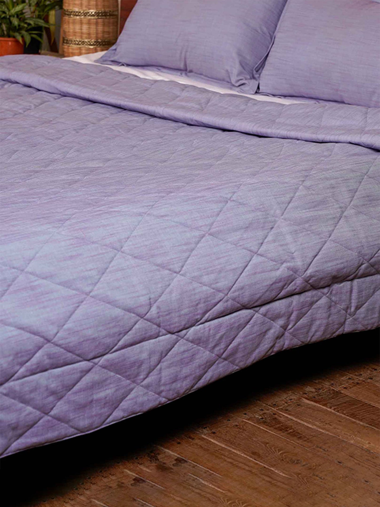 Quilt with 2 Pillow Shams Cotton Diamond Quilted Blue - (90" X 108" ; Pillow - 17" X 27")