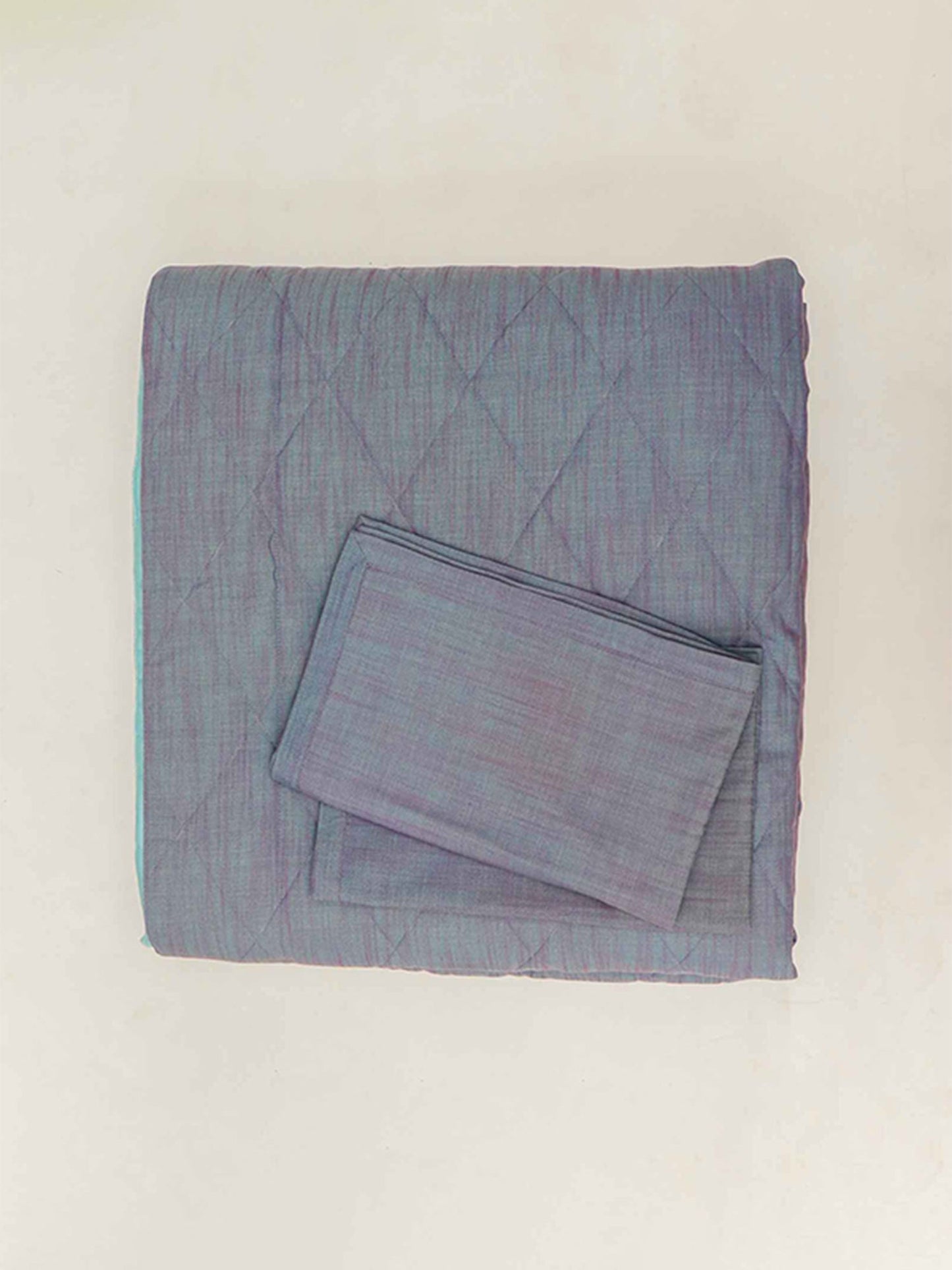 Quilt with 2 Pillow Shams Cotton Diamond Quilted Blue - (90" X 108" ; Pillow - 17" X 27")