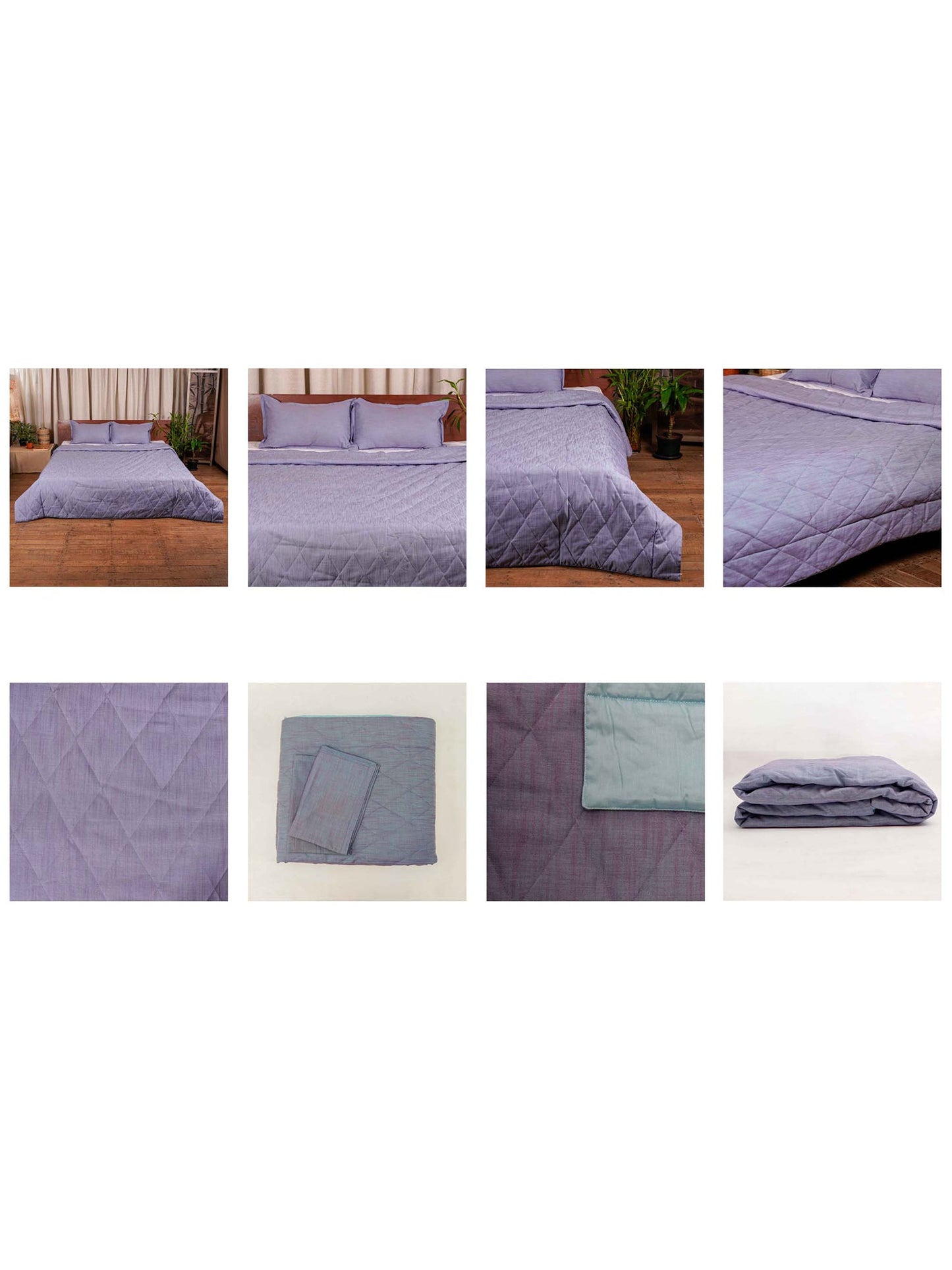 Quilt with 2 Pillow Shams Cotton Diamond Quilted Blue - (90" X 108" ; Pillow - 17" X 27")