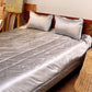 Silver colored embroidered bed quilt /comforter with 2 matching pillow covers made from polyester front and cotton backed quilt for king size double bed 