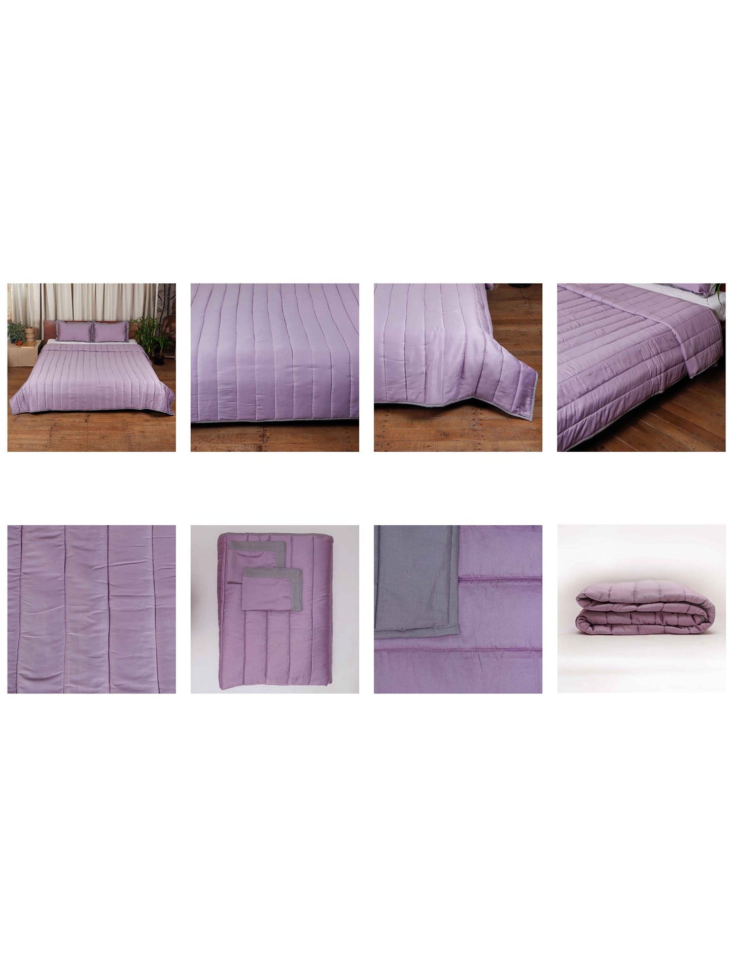 Quilt with 2 Pillow Shams Cotton Reversible Green and Purple - (90" X 108" ; Pillow - 17" X 27")