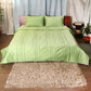 Green colored bed quilt /comforter with 2 matching pillow covers made from cotton front and backed quilt for king size double bed 