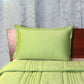Green colored bed quilt /comforter with 2 matching pillow covers made from cotton front and backed quilt for king size double bed 