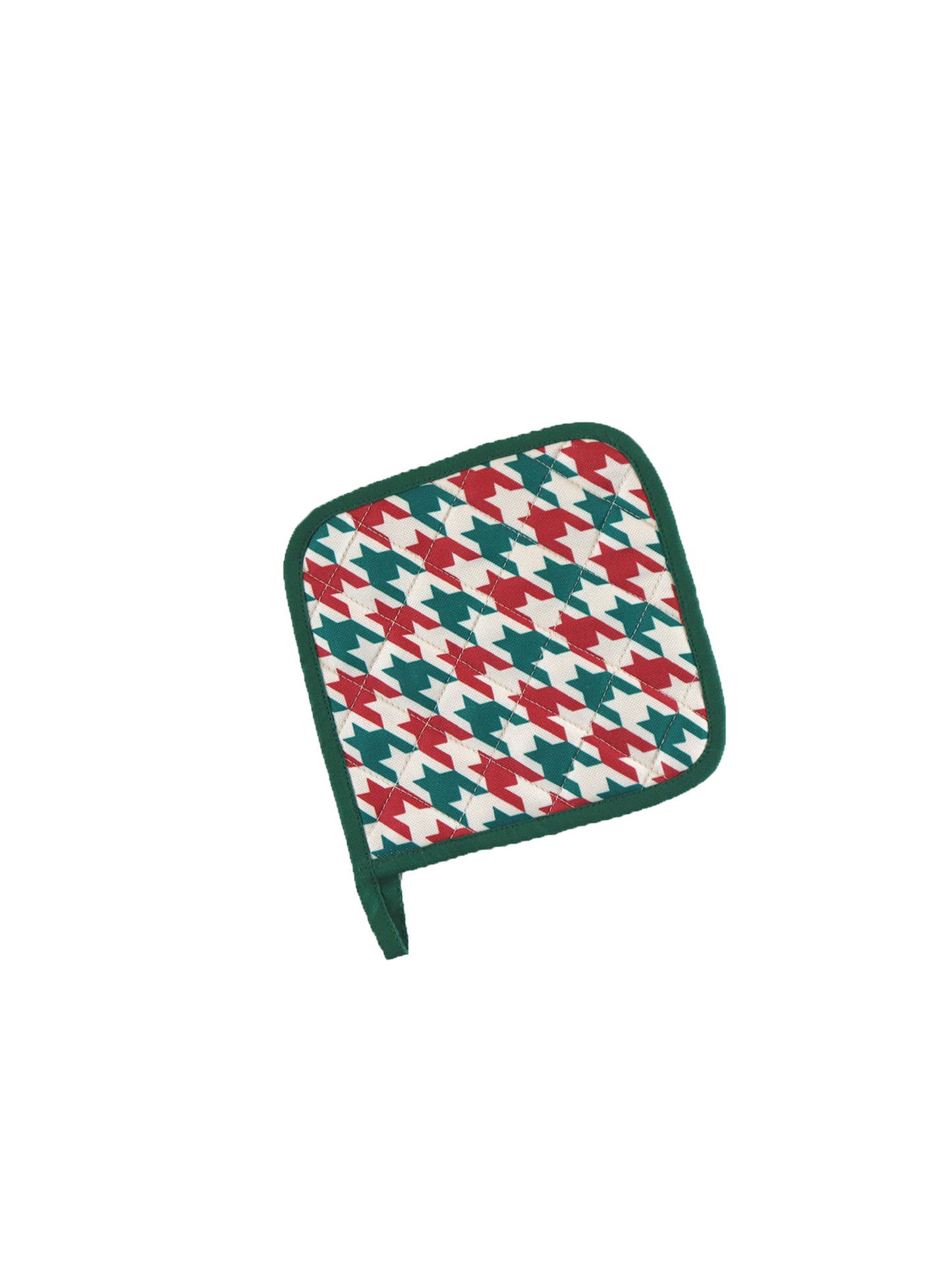 Pot Holder Checks and Floral Padded Oven Mitten - Heat Resistant - Cotton Blend Red Green - 7in x 7in, 5.5in x 10.5in