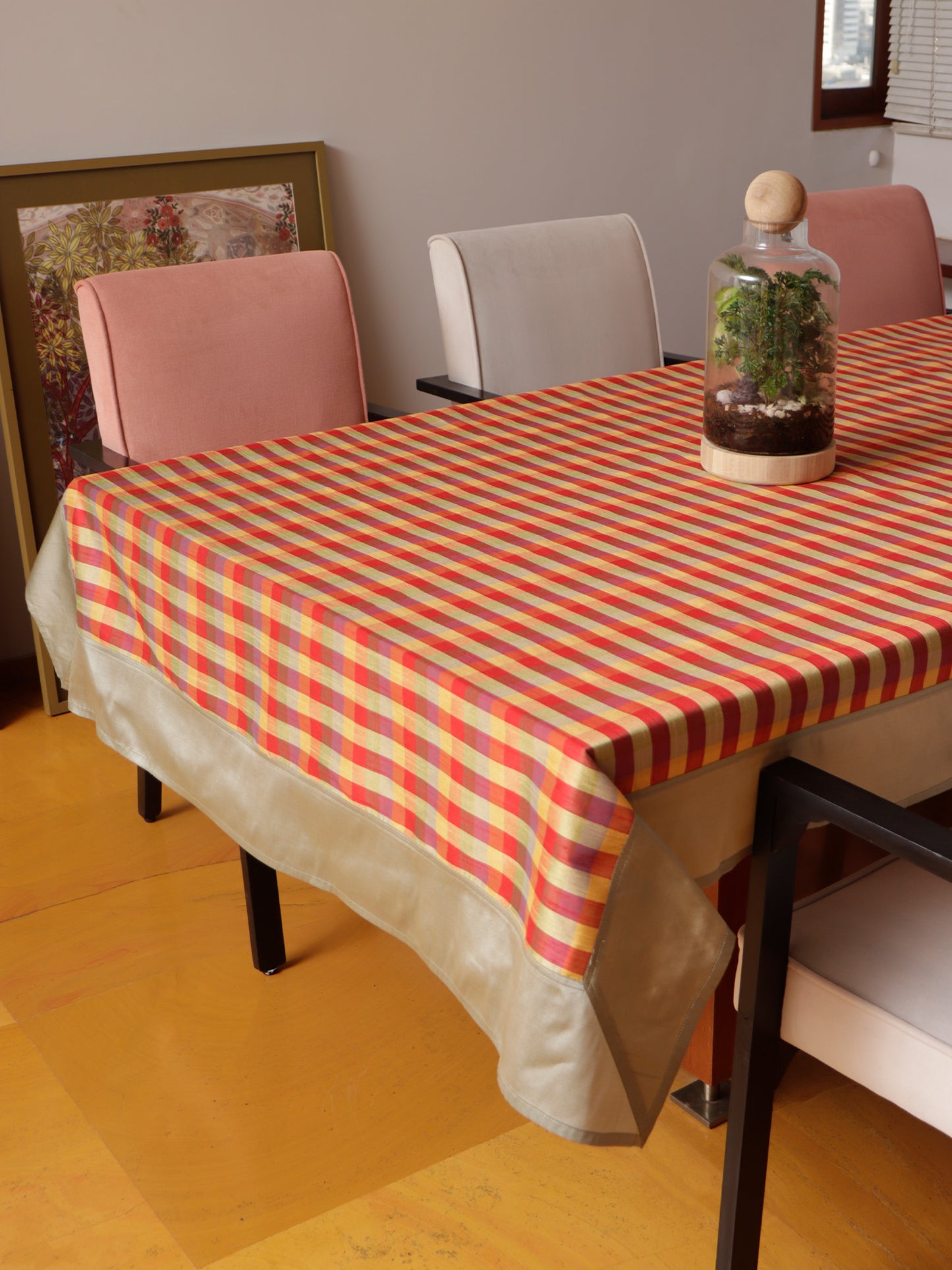 Table Cover Polyester Blend Checkered with Border Multi - 52" x 84"