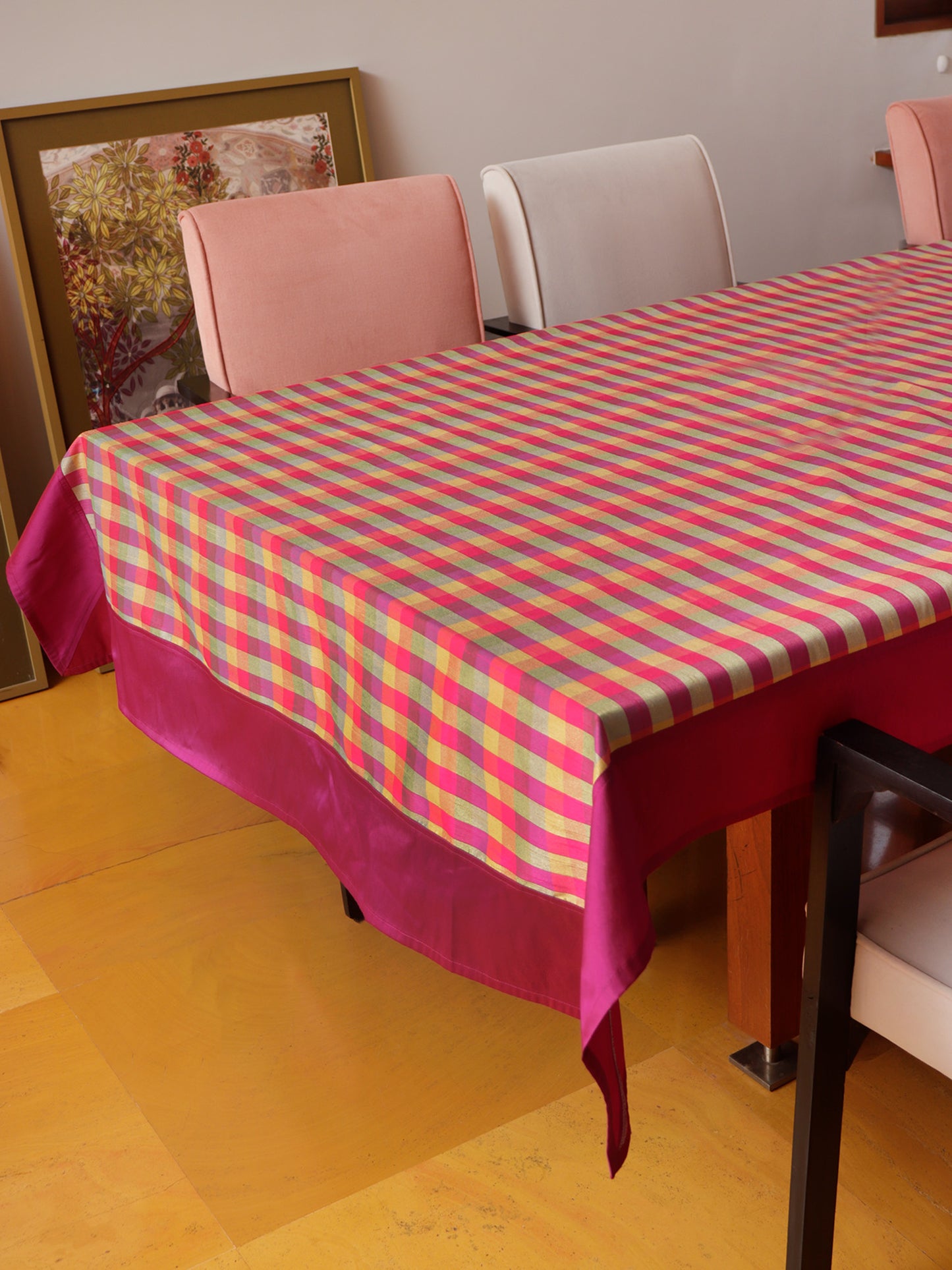 Table Cover Polyester Blend Checkered with Border Multi - 52" x 84"
