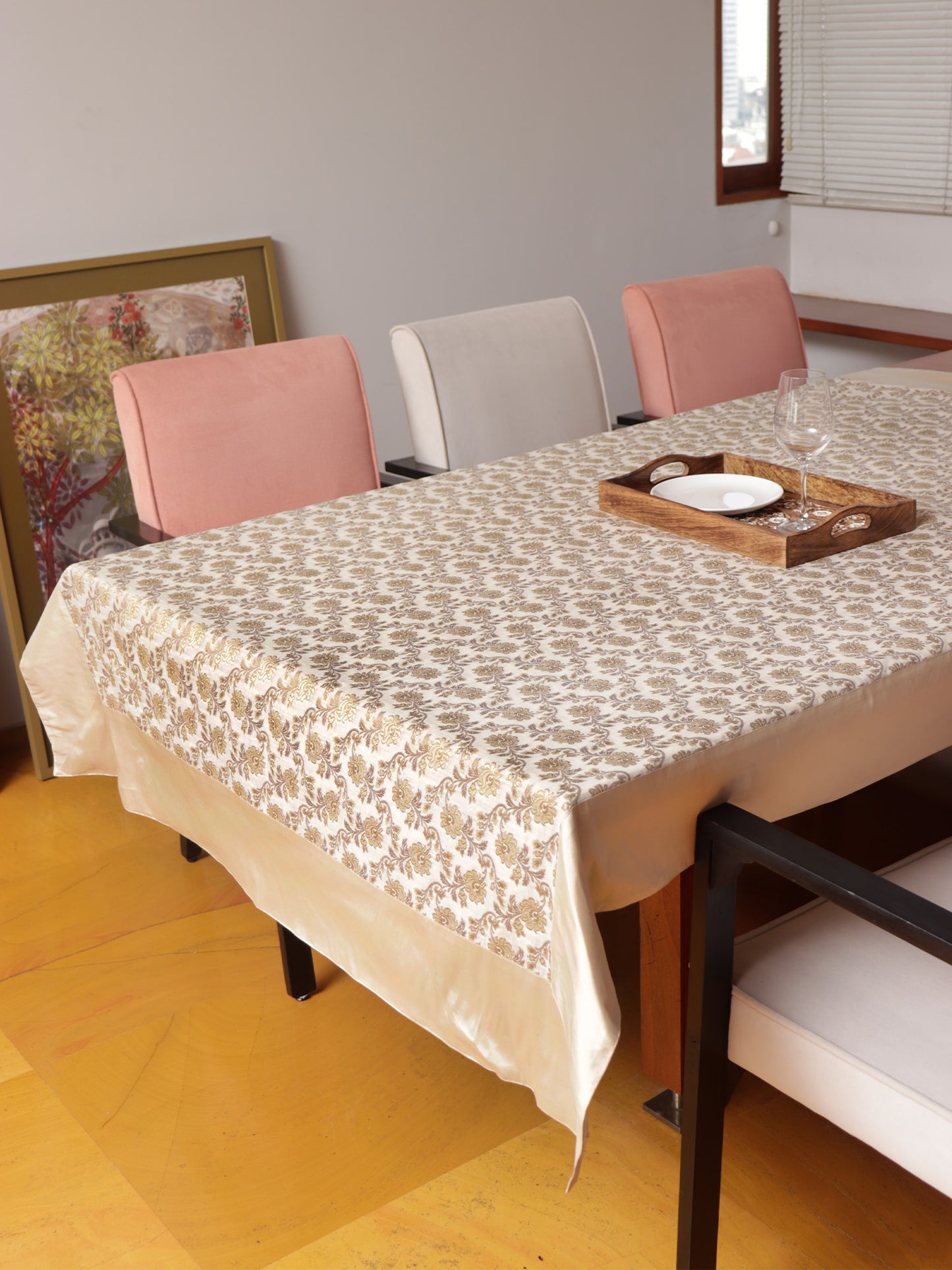 Table Cover Polyester Blend Patchwork Beige - 52" x 84"