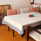 gold colored embroidered table cover with printed panel border for 6 seater table 52x84 inches