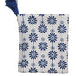 white and blue colored 6 seater floral printed table cover with tassels - 52x84inches