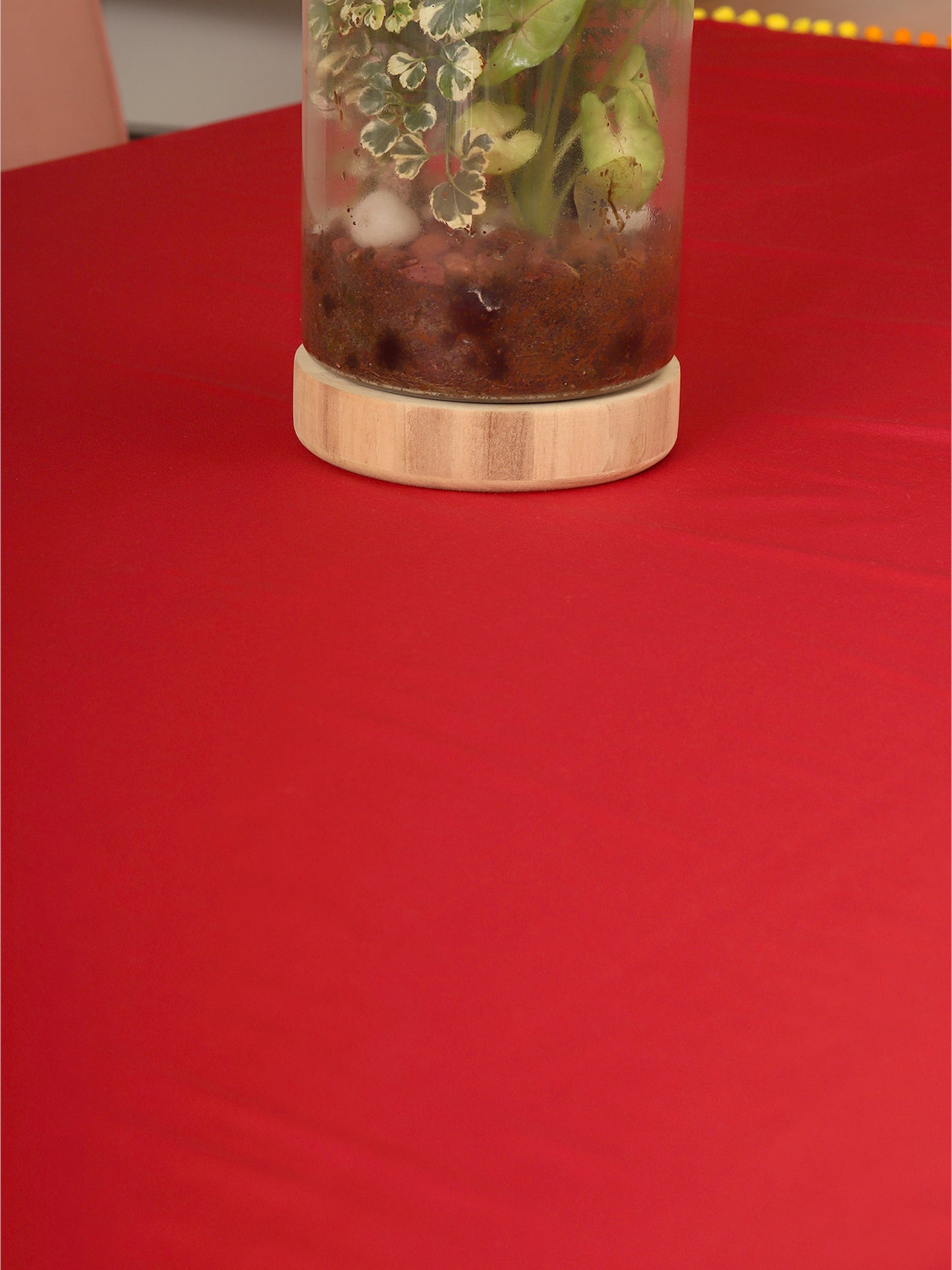 Table Cover Polyester Blend Solid Red with Pompoms - 52" x 84"