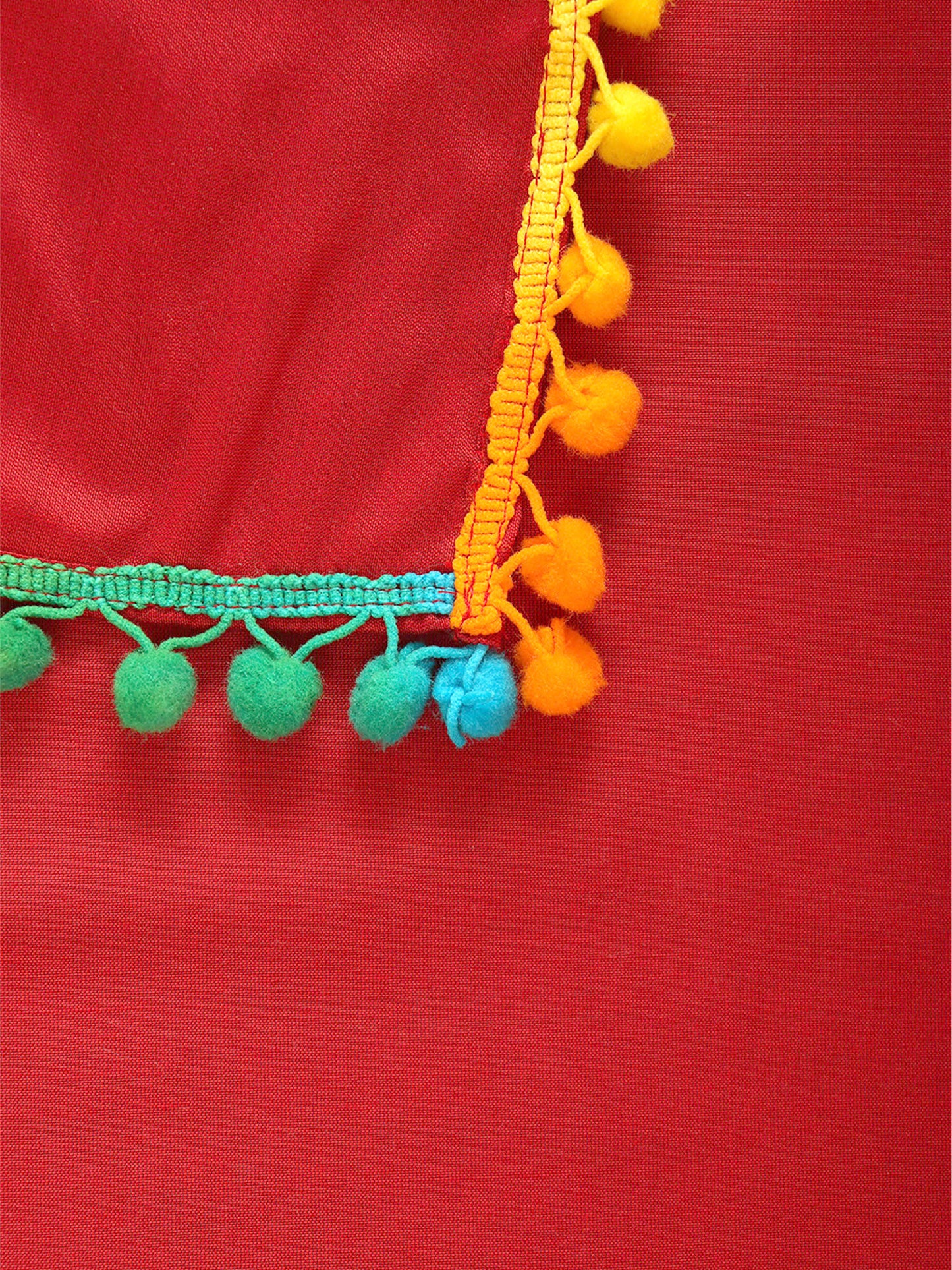 Table Cover Polyester Blend Solid Red with Pompoms - 52" x 84"