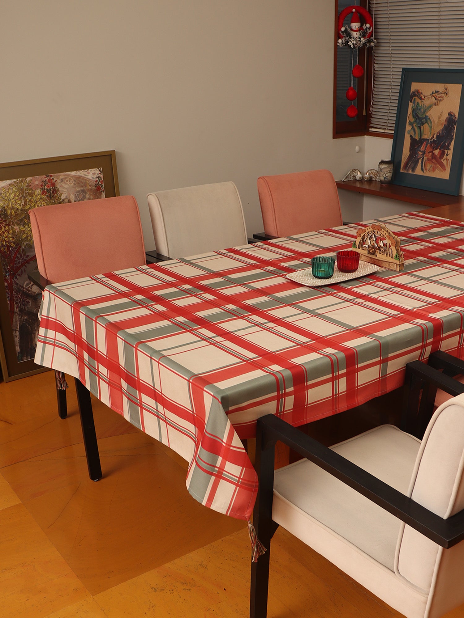 Table Cover  Cotton Blend Plaid Checks Red White - 52 in x 84 in