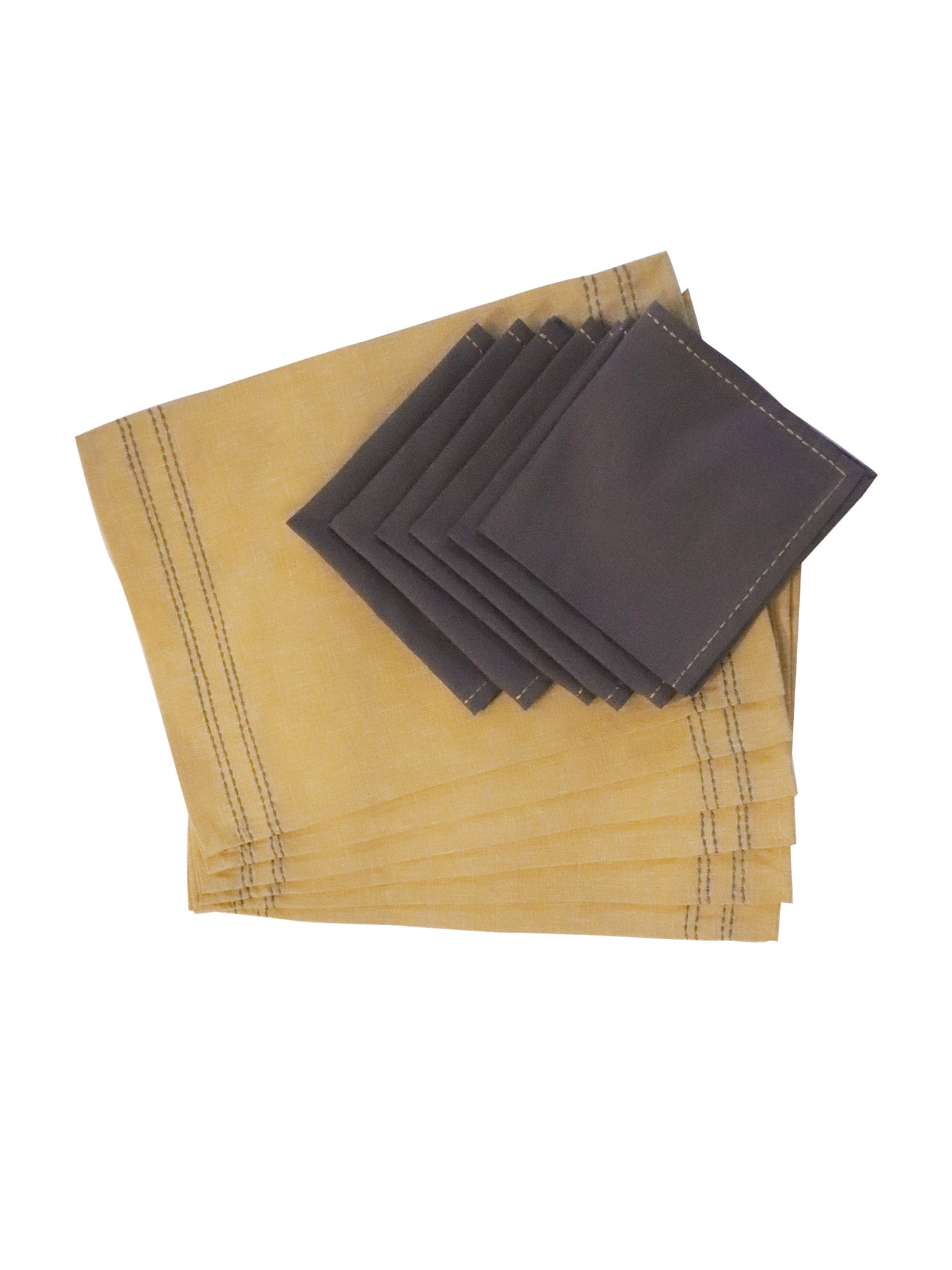 Chawal Taka Embroidered Mats Napkins (Set of 6 each) Cotton Blend Green Grey - 13x18in, 16x16in