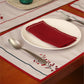 red and white floral embroidered placemats and napkins in contrast colors - 13x19inch 