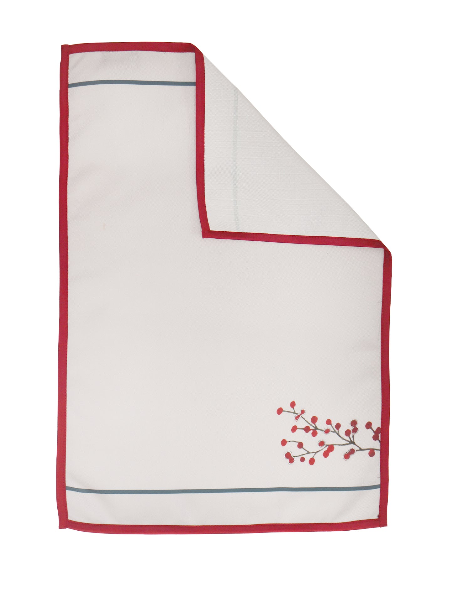 Embroidered Mats Napkins (Set of 6 each) Floral Cotton Polyester Floral Light Grey and Red - 13x18in, 16x16in