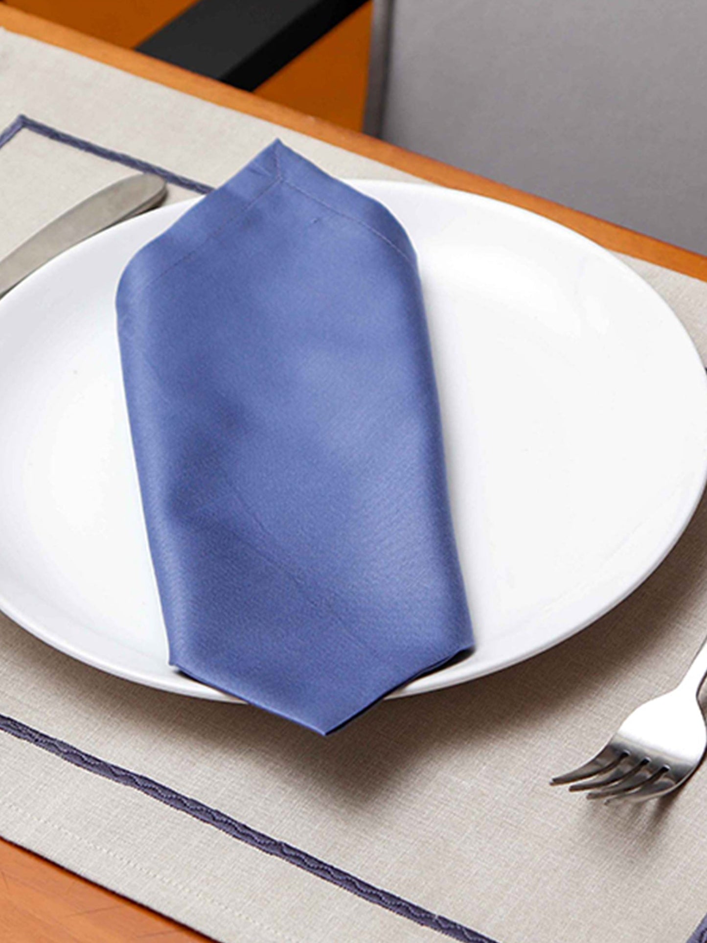 Table Mats and Napkins 100% Cotton Self Textured Blue and Beige - 13" x 19" ; 16" x 16" - Set of 6