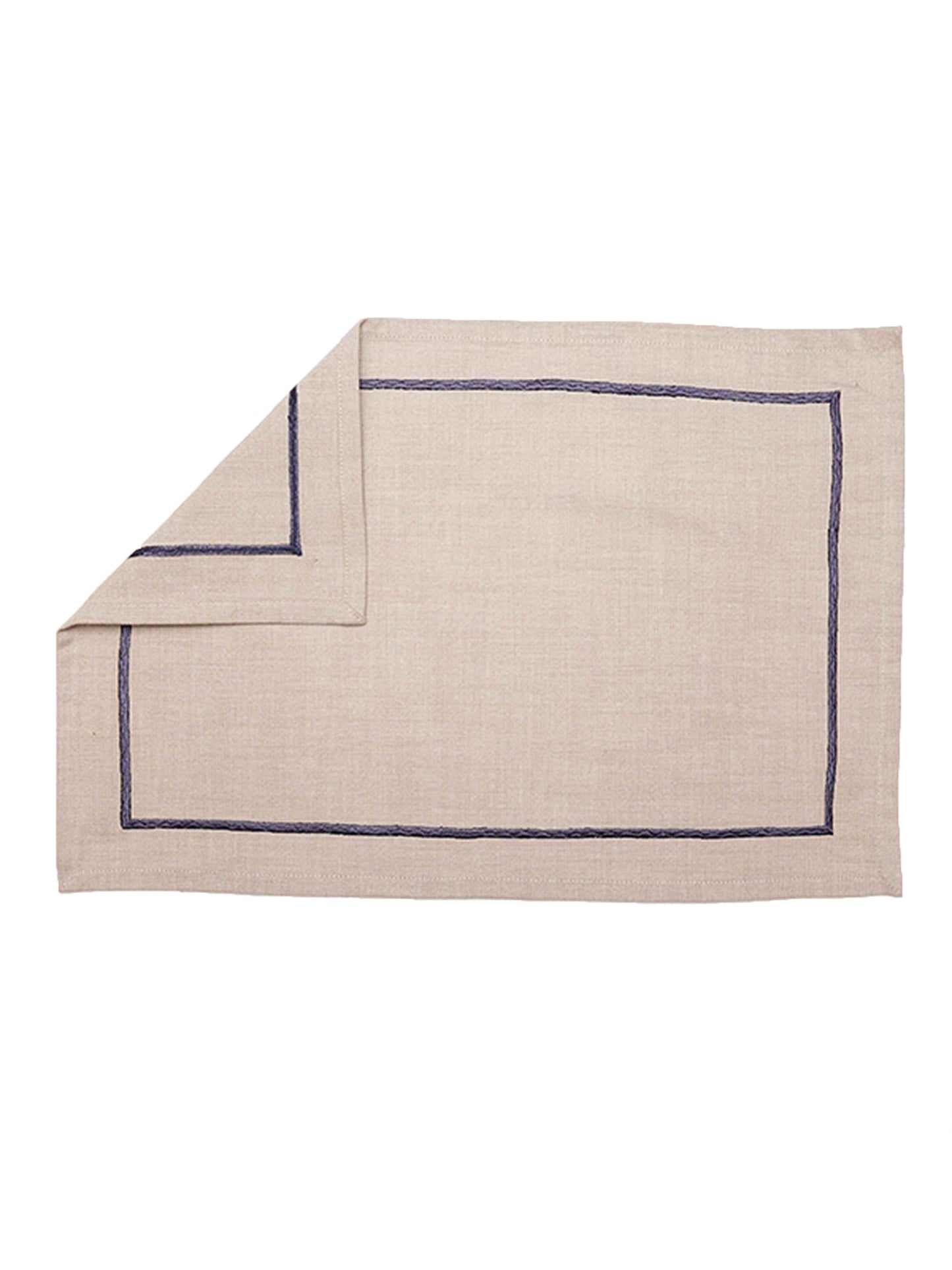 Table Mats and Napkins 100% Cotton Self Textured Blue and Beige - 13" x 19" ; 16" x 16" - Set of 6