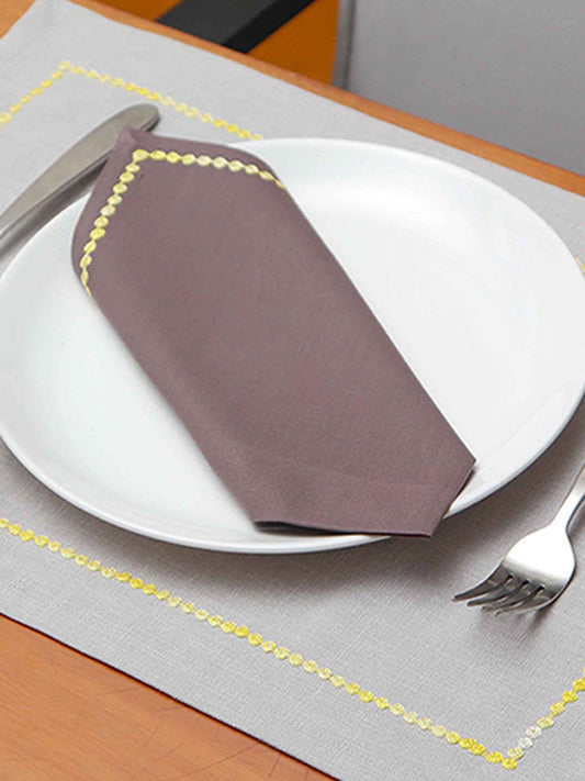 yellow embroidered grey colored placemats with grey colored cotton napkins - 13x19 inch