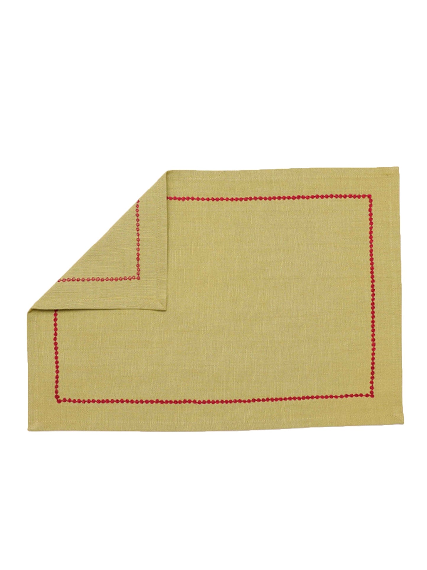 Table Mats and Napkins 100% Cotton Embroidered Green and Red - 13" x 19" ; 16" x 16" - Set of 6