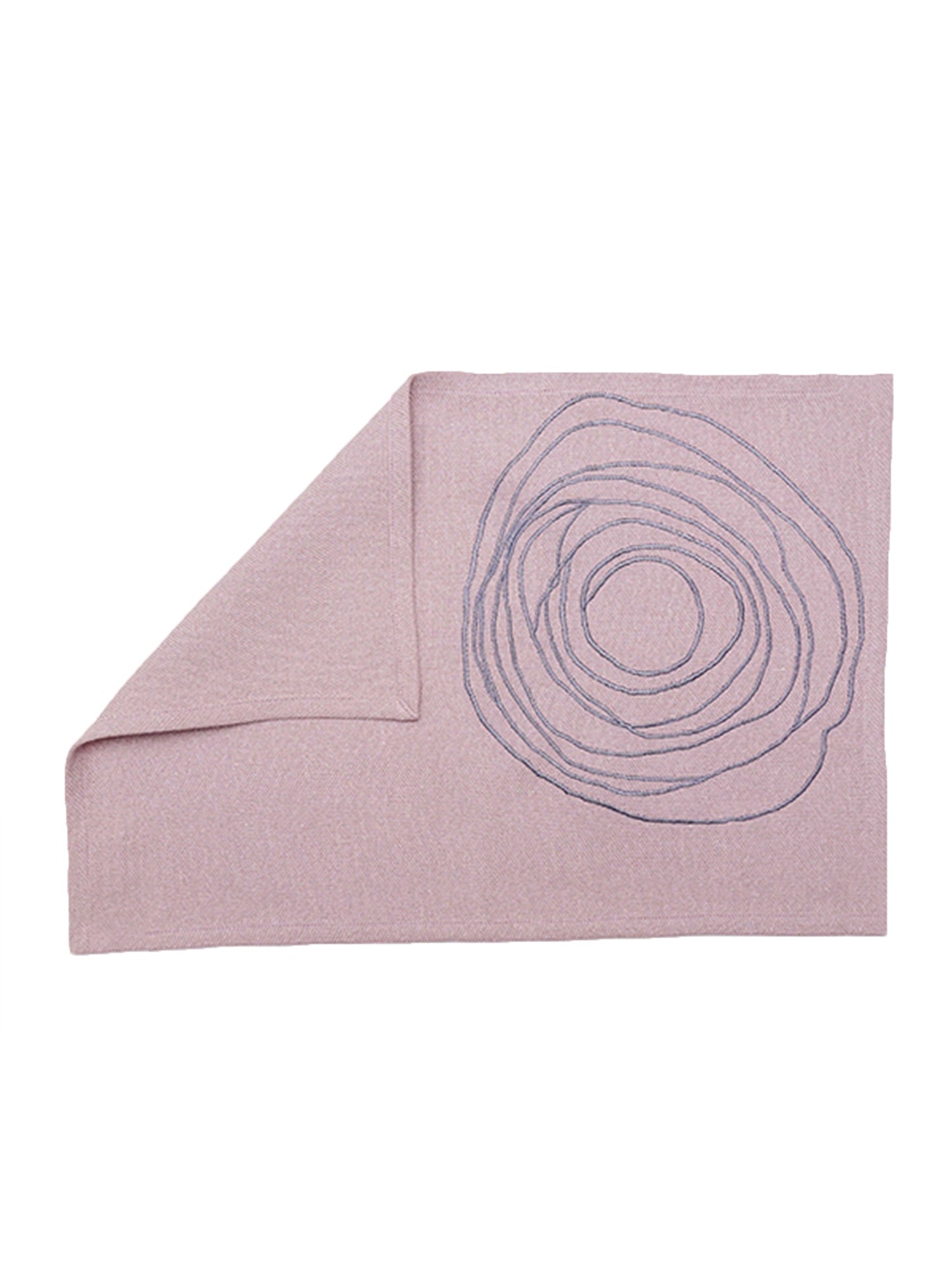 Table Mats and Napkins Cotton Embroidered Dark Grey and Light Pink - 13" x 19" ; 16" x 16" - Set of 6