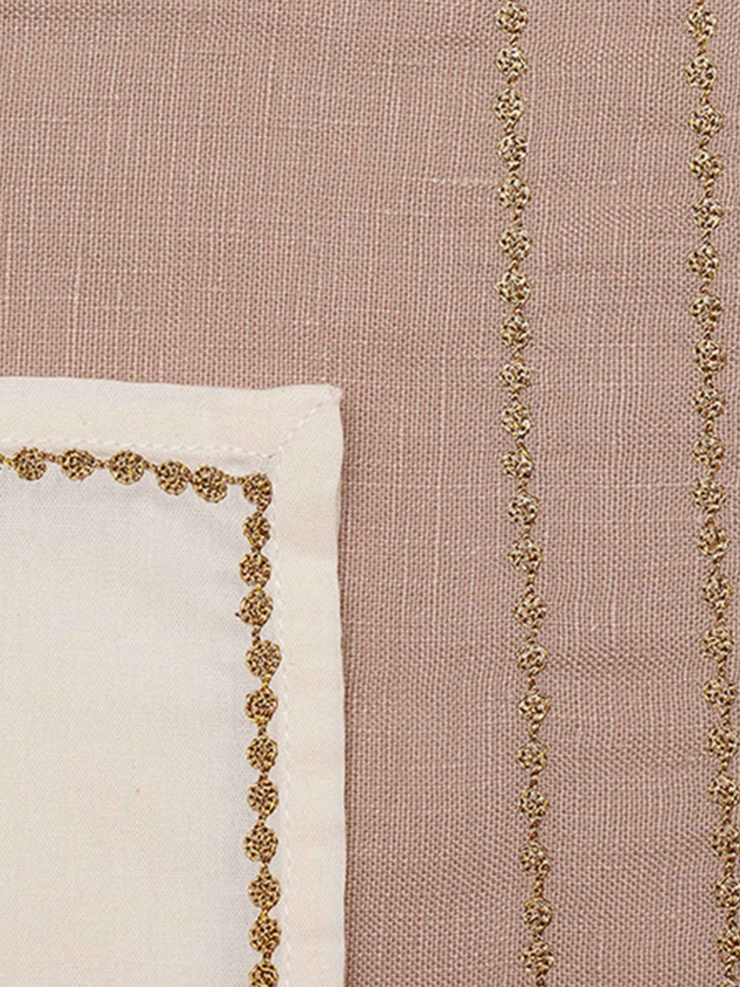 Table Mats and Napkins Cotton and Polyester Embroidered Table Beige and Off-White - 13" x 19" ; 16" x 16" - Set of 6