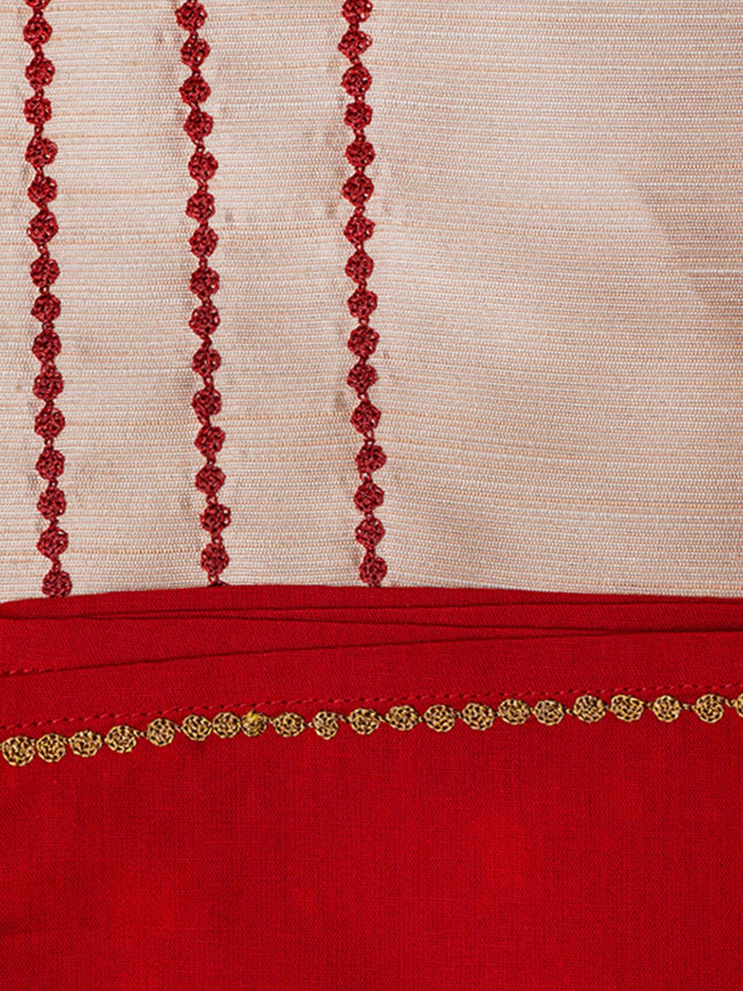Table Mats and Napkins Polyester and Cotton Embroidered Cream and Maroon - 13" x 19" ; 16" x 16" - Set of 6